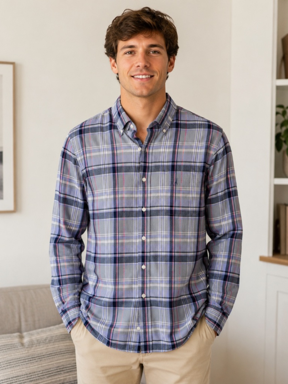 Johnnie-O Men’s Plaid Button Down Shirt Large Cotton Long Sleeve Preppy Casual